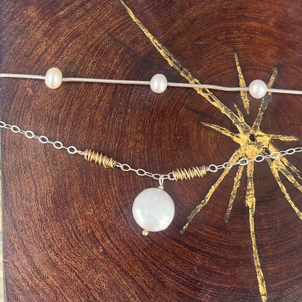 Vintage Faux Pearl Sterlig Silver Necklace Set by Chain Jewelry
